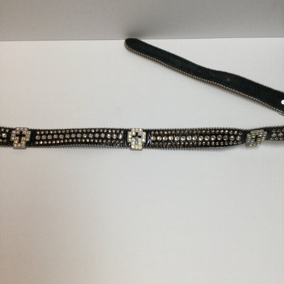 Leather Rhinestone Studded Concho Cross Belt Black Bling Buckle Country Cowgirl main image 4